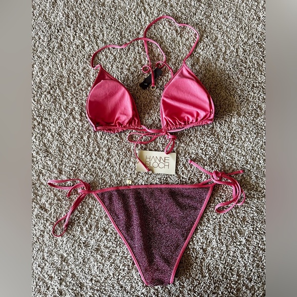 NEW HANNE BLOCH Small Pink glitter triangle bikini set with removable padding - Picture 4 of 7
